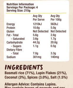 turmeric and coconut rice nutritional information